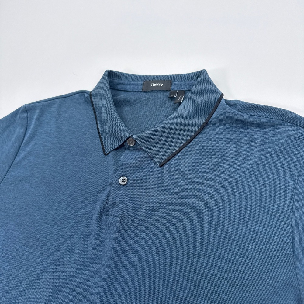 Theory Standard Polo Shirt Mens XL Blue Pima Cotton Pique Casual Minimalist
